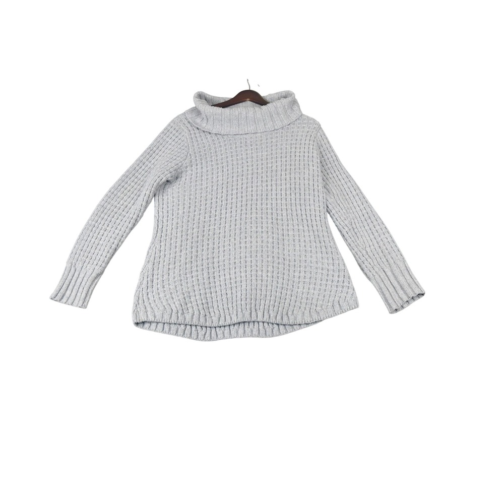 Evolution by Cyrus Sweater Womens Medium Gray Excellent Cowl Neck Ribbed Knit